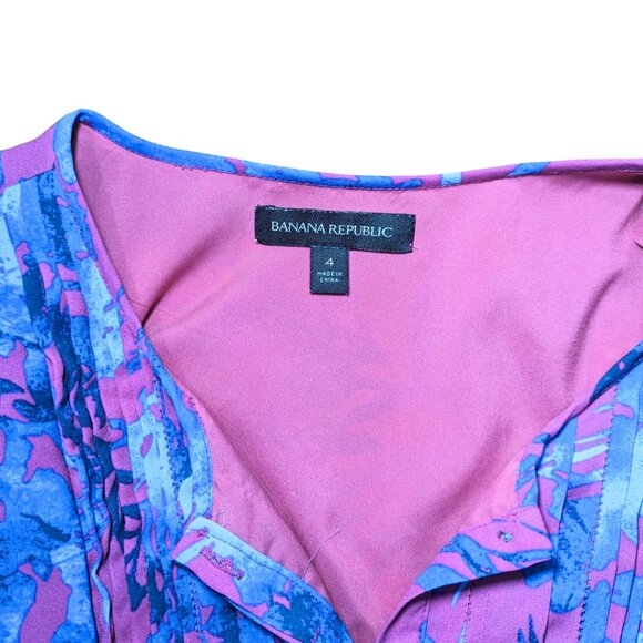 Banana Republic 4 Dress Tropical Print Knee Length Flutter Sleeves Pockets - Picture 7 of 9